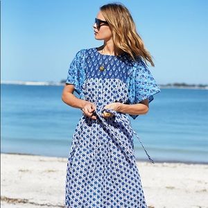 EMERSON FRY BASALIE MIDI DRESS PATCHWORK BLUES XS